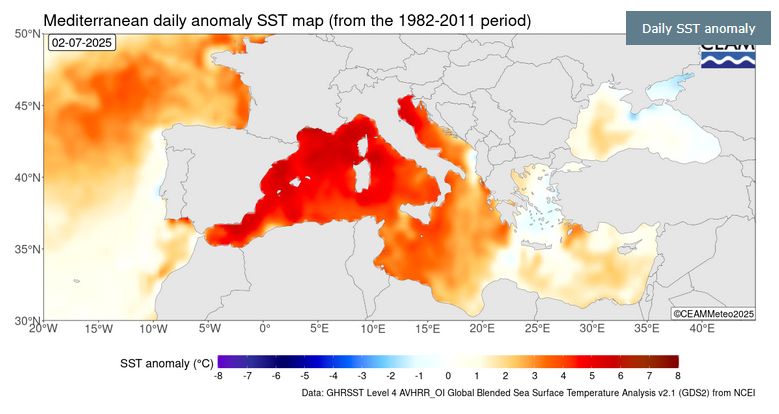 Mediterranean daily anomaly SST map (from 1982-2011 period). 