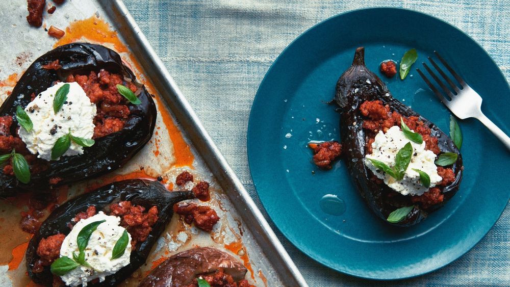 Roasted Eggplant With Sausage and Ricotta