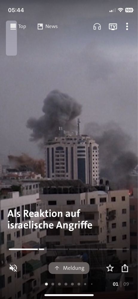 Screenshot Tagesschau App: “Als Reaktion auf Israelische Angriffe”