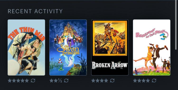 Last four Letterboxd films: The Thin Man, The Swan Princess, Broken Arrow, and Barefoot in the Park