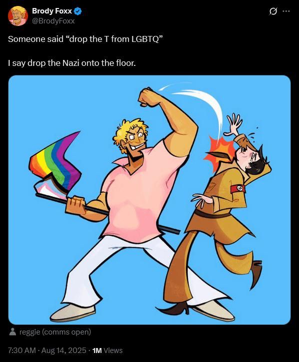 brody foxx supporting queer and trans rights while punching hitler 