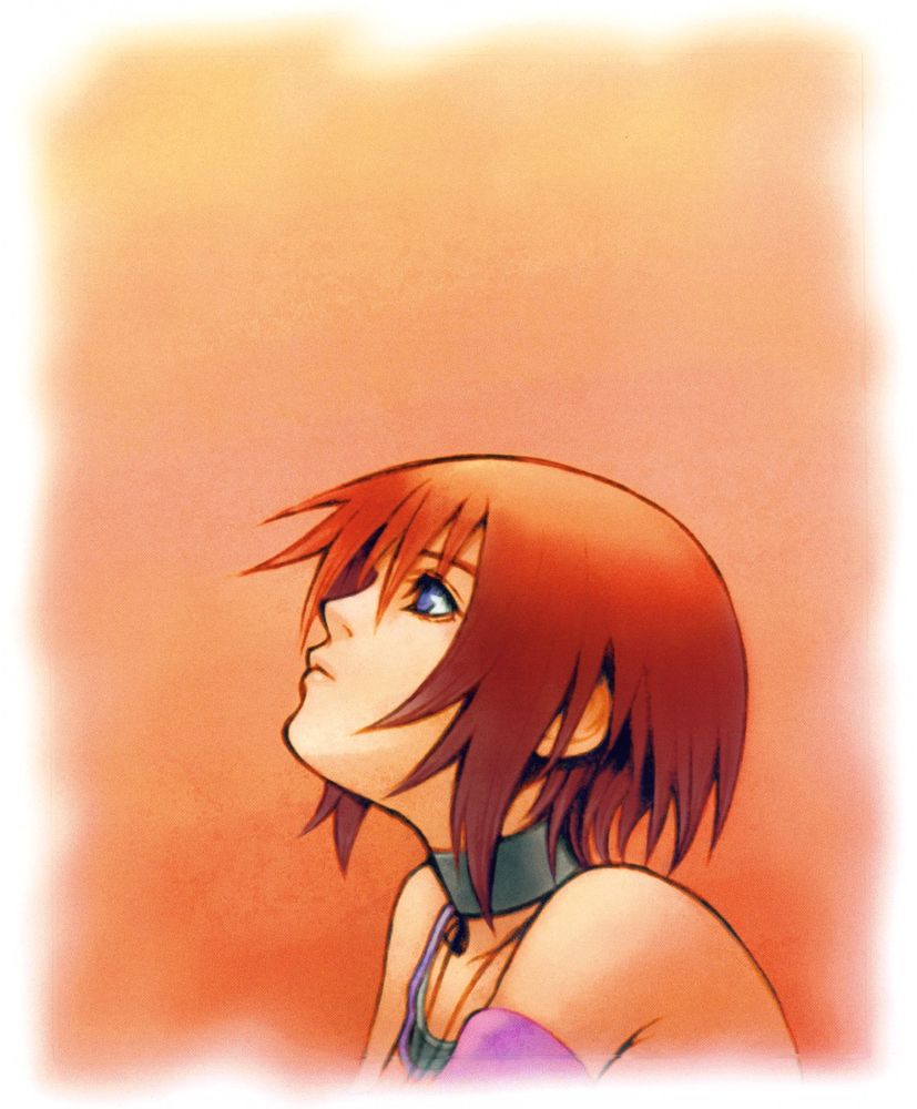 Illustration of Kairi from Kingdom Hearts looking up to a beautiful sherbet sky. Image Sourced from: https://kh-stock.tumblr.com
