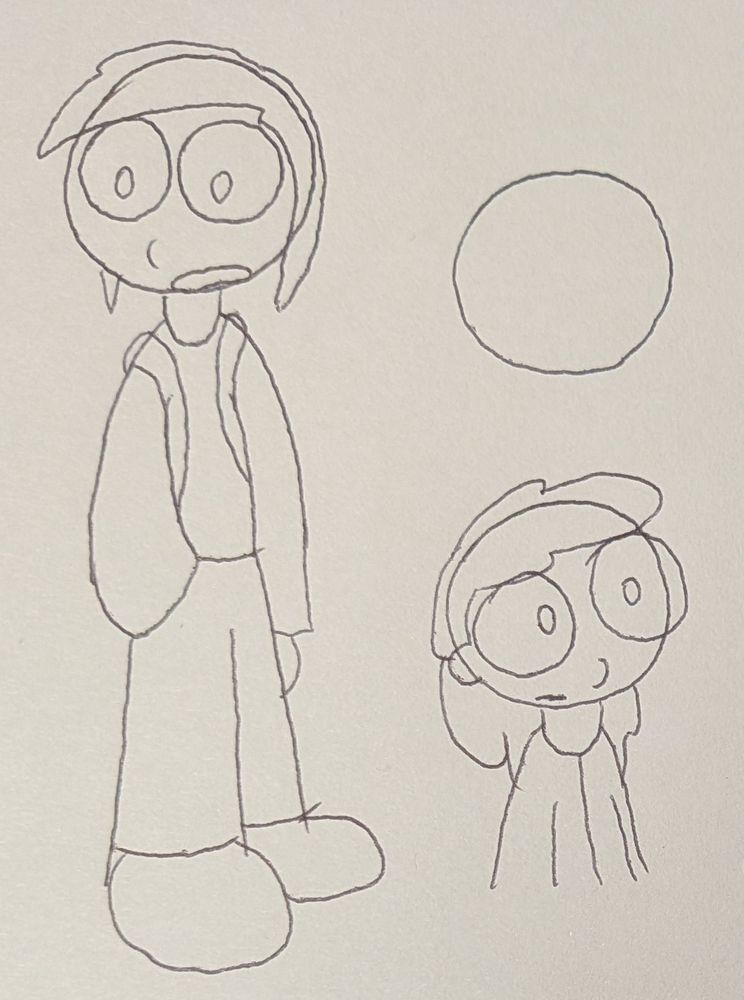 A quick pen sketch of two cartoon characters