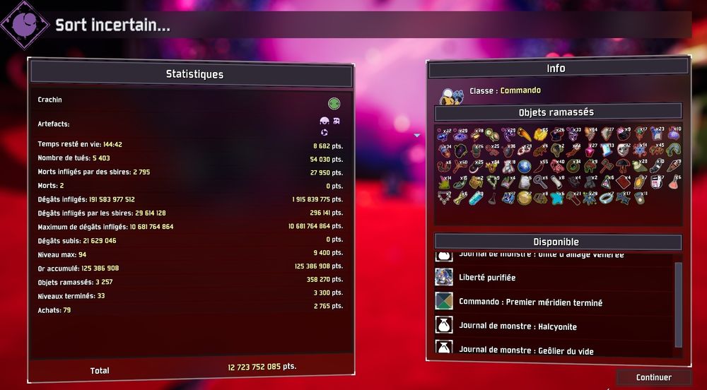 Mon recap de partie Risk Of Rain 2