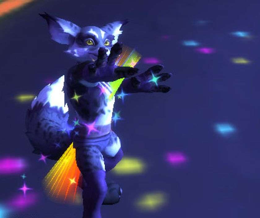 A screenshot closer up on Nathan, with rainbow glitter effects all around him.
