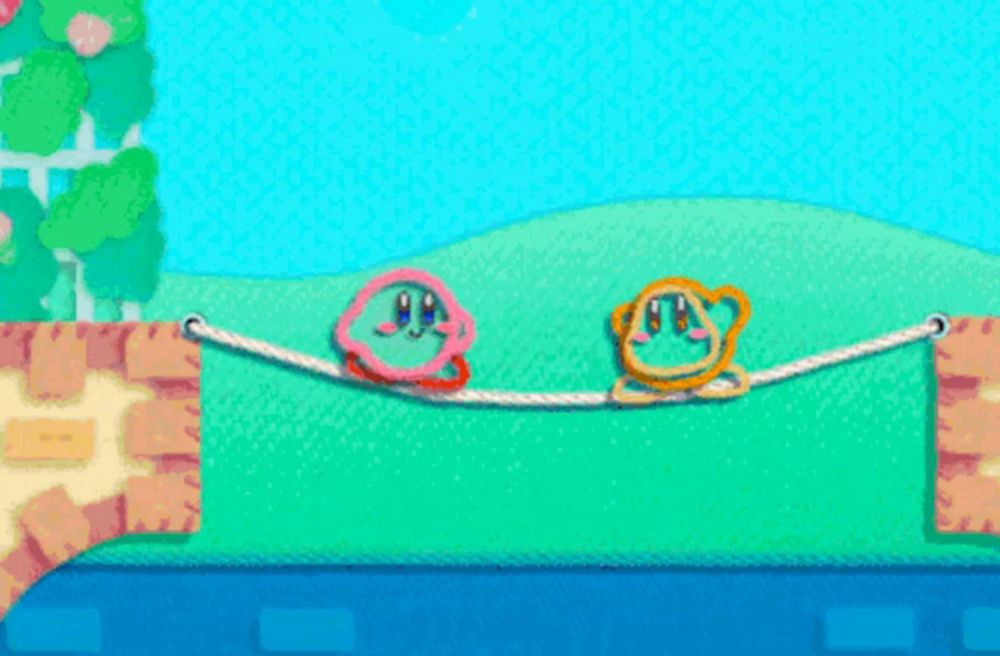 two cartoon characters are standing on a rope in a game