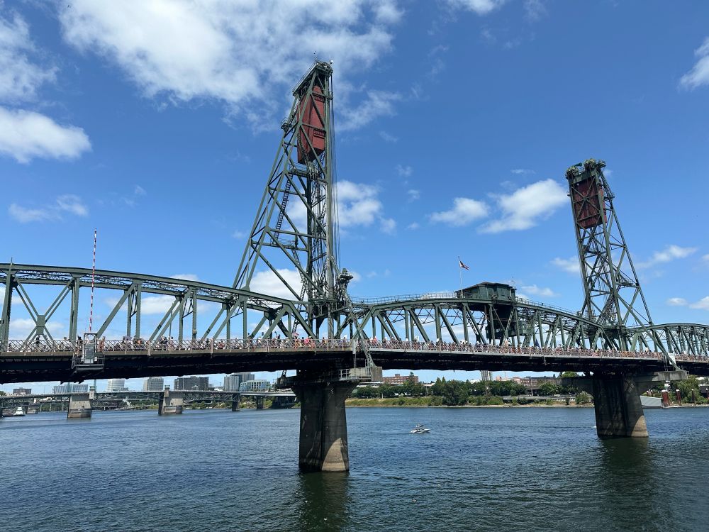 Protesters on Hawthorne Bridge in Portland, OR.