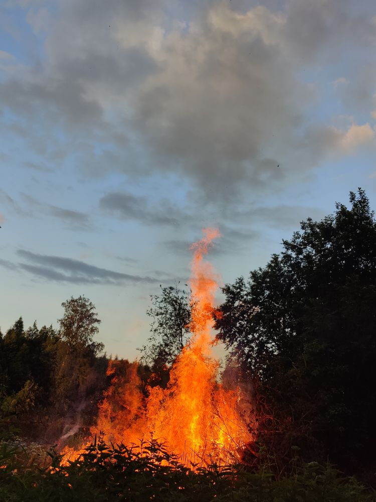 A picture of a midsummer bonfire burning