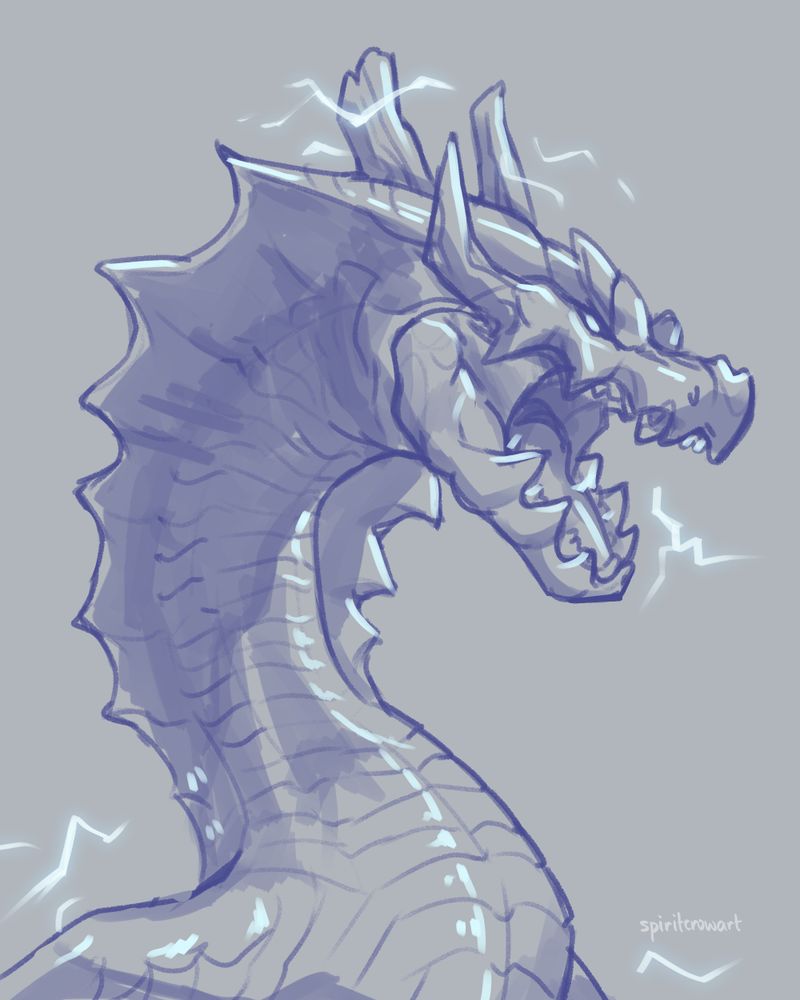 Shaded sketch of lagiacrus, a blue serpent-like monster