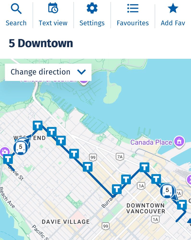 The route of bus #5 in Vancouver, B.C., Canada