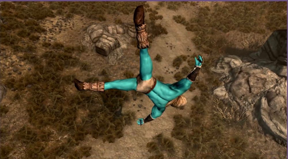Brunky plummeting to the ground in a starfish pose