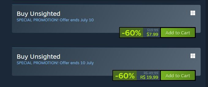 unsighted Steam sale: $7.99 or R$ 19.99