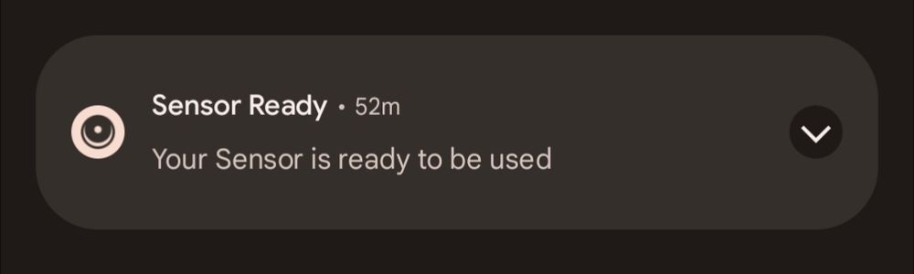 A push notification for a glucose sensor that reads "Your sensor is ready to be used"