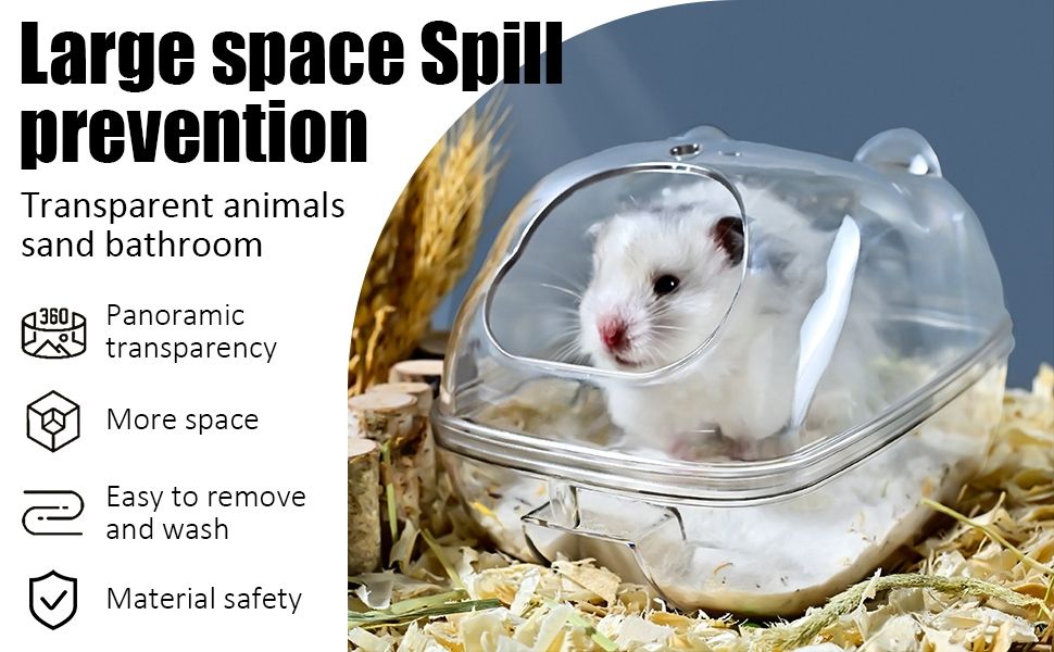 Hamster in Gefangenschaft (eventuell ausgestopft) sitzt in einer transparenten Kugel mit etwas Sand am Boden.
Links wird der Artikel als super klasse angepriesen. Auf Englisch:
Large space spill prevention
Transparent animals sand bathroom
Panoramic transparency
More space (als was!?)
Easy to remove and wash
Martial safety

Hinweis meinerseits: 
Haltet bitte lieber keine Tiere. 
Wenn, dann adoptiert welche aus dem Tierheim/Tierschutz. 
Und holt euch Haltungstipps nicht im Tierladen.
Hamster Kevin sagt Danke.