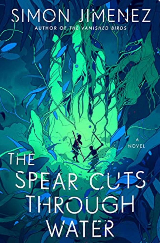 Book cover of watery greens and blues with a hand 