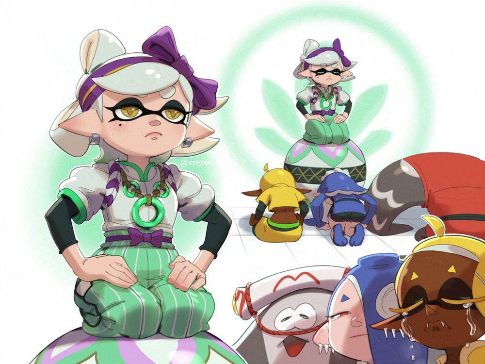 marie splatoon is a guru balancing on a yoga ball and even pikachu would agree. too bad pikachu ain't here, but shiver frye and bigman are crying from being blessed by marie's presence. parody of ring fit adventure.
