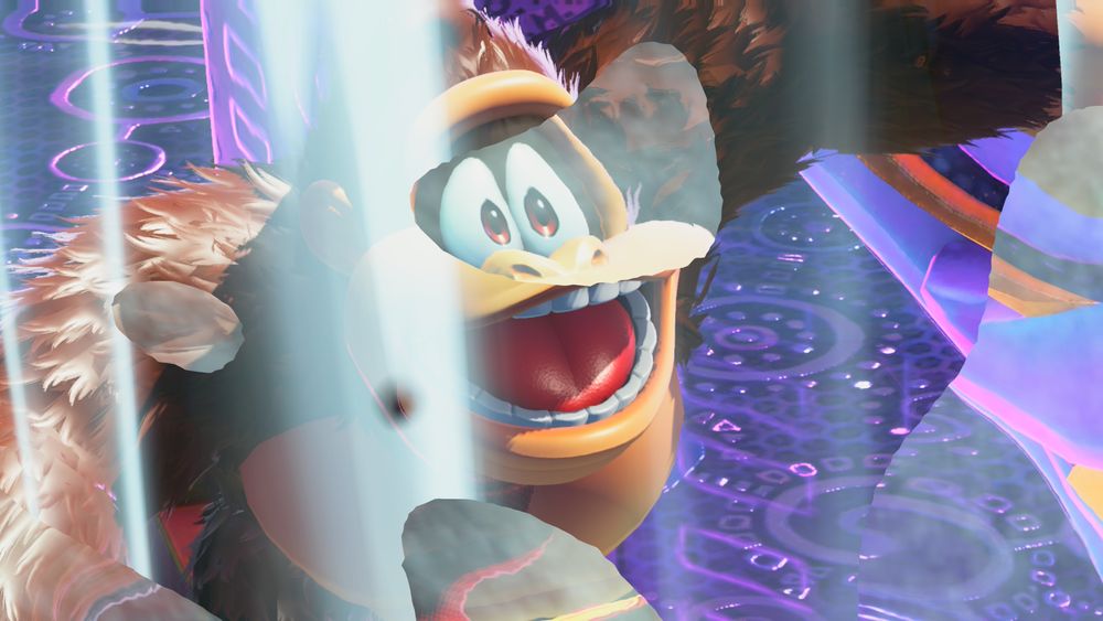 dk bananza screenshot and the water bubble distorts his face so it's funny haha