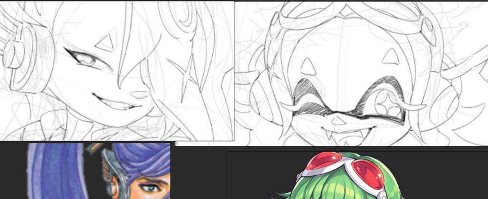 work in progress sketch of characters, it's gumi + gaku with frye and shiver 