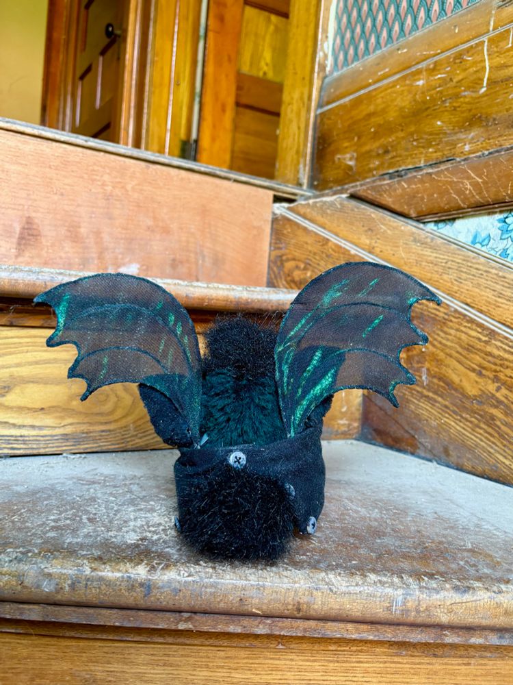 Aury from the back showing the back of his coat and his wings rising up
from it 