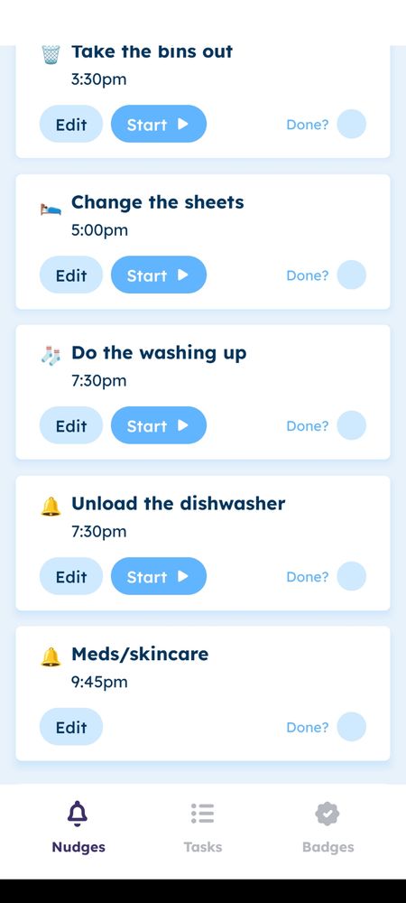 Screenshot 3 from the Dubbi app for adhd, showing today's cleaning to-do list