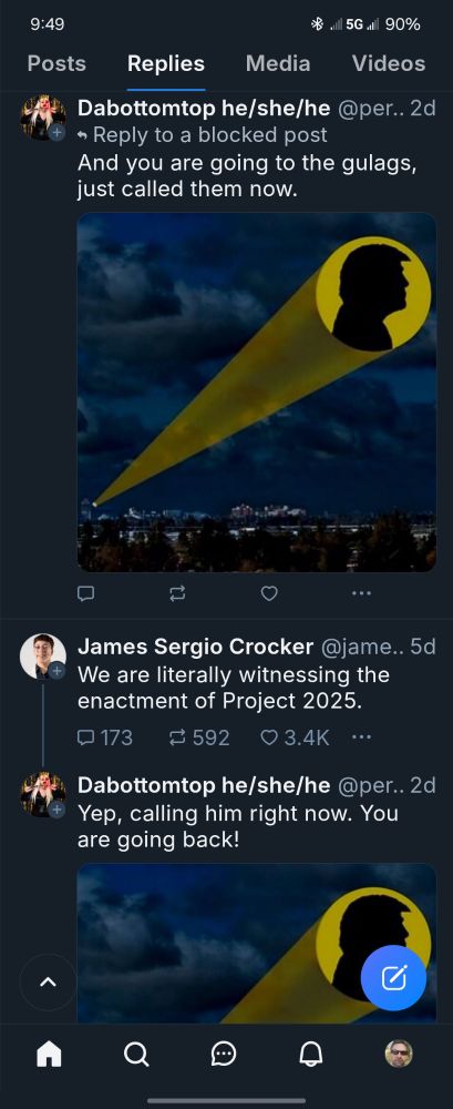 Screenshot of posts by some jackass with Trump's head in the clouds like they're calling batman