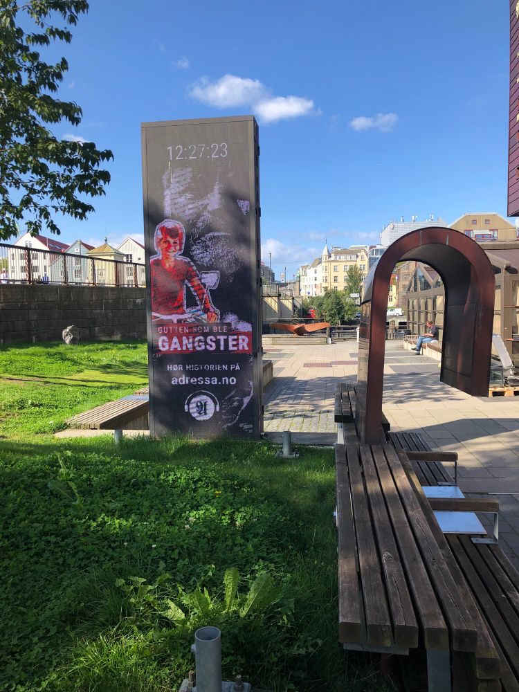 Countdown clock on a screen in a park by the river