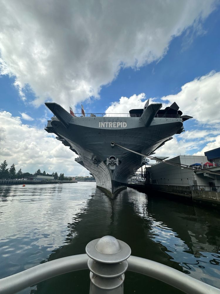 View of the USS Intrepid aircraft carrier, home to the Sea, Air & Space Museum in NYC