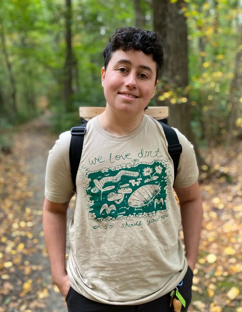 photo of me wearing dirt shirt in the woods