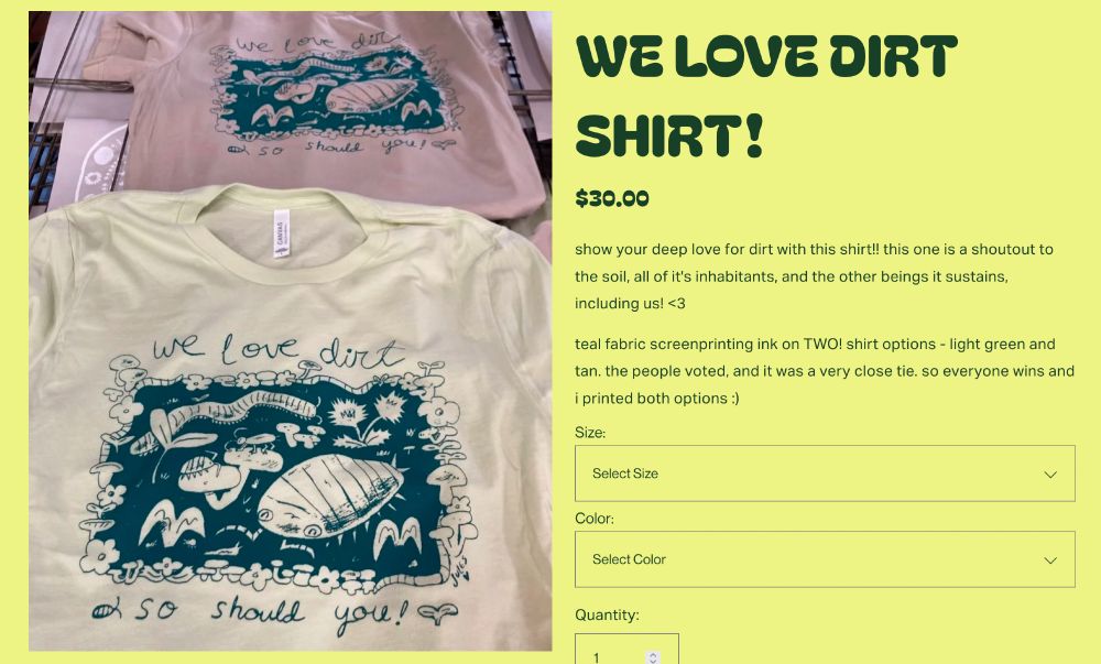 webstore screenshot of dirt shirt listing