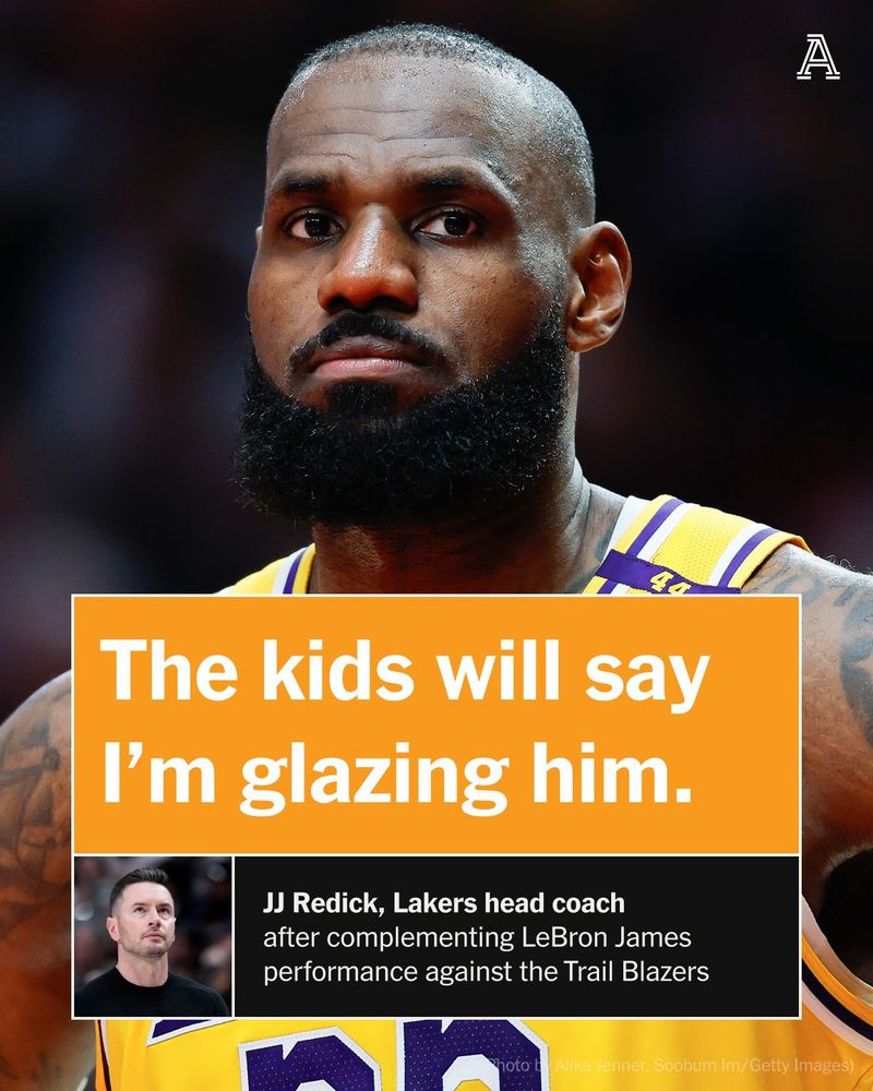 JJ Redick quote about "glazing LeBron James" over a picture of LeBron James 