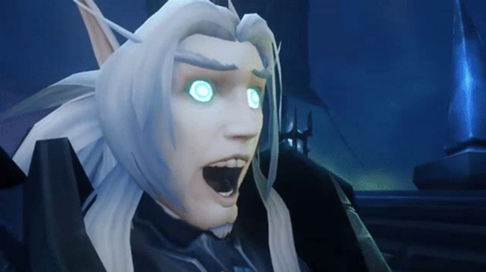 a cartoon character with white hair and blue eyes has a surprised look on his face