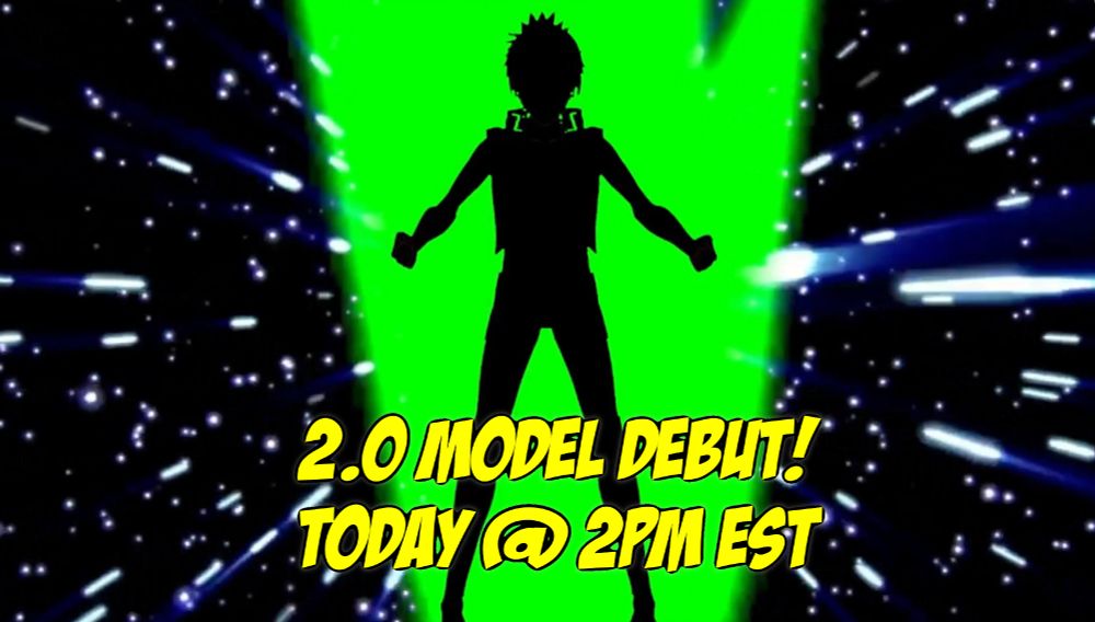 Thumbnail for the 2.0 Model Debut stream starring StargazerKG. Text reads: "2.0 MODEL DEBUT! TODAY @ 2PM EST"