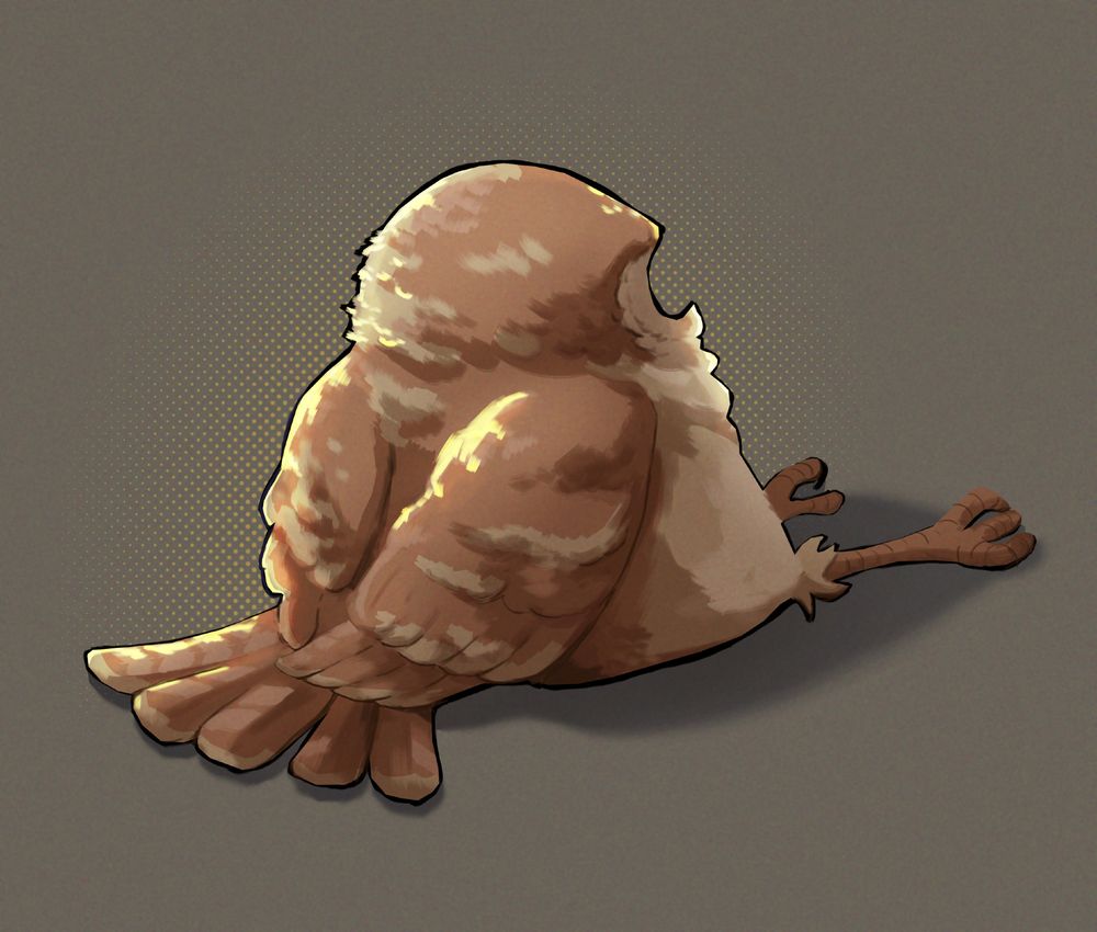 colored digital drawing of a small owl sitting on its butt