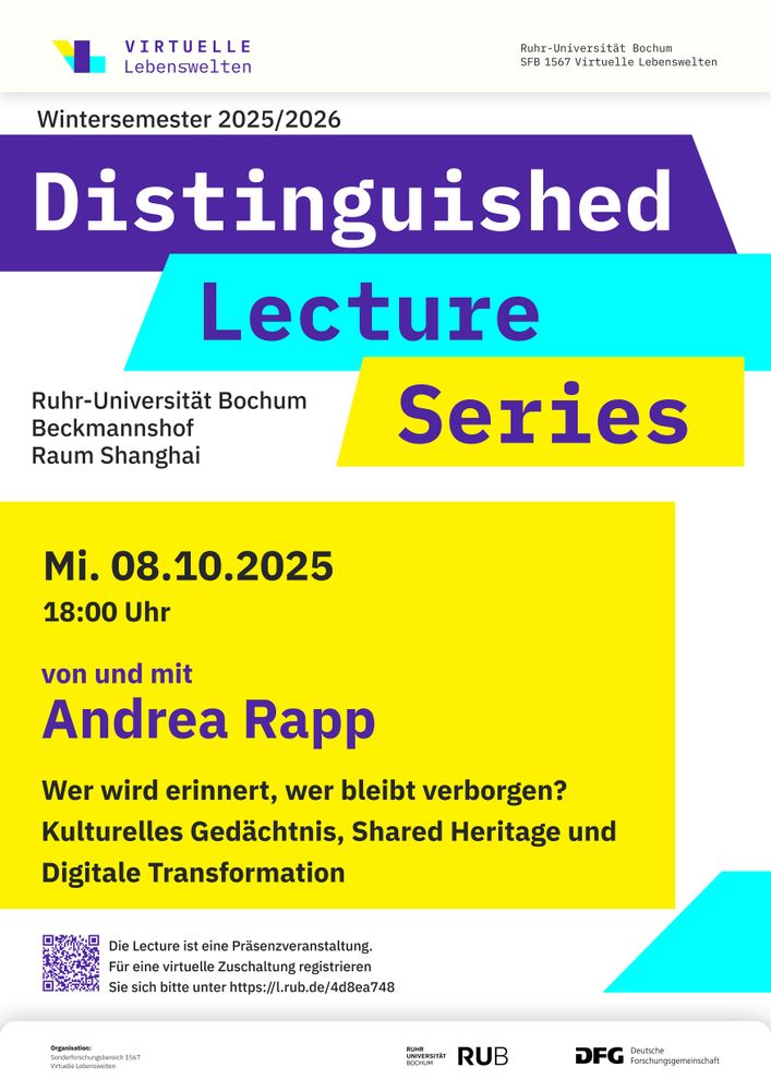 Plakat mit Infos zur Distinguished Lecture Series mit Andrea Rapp.