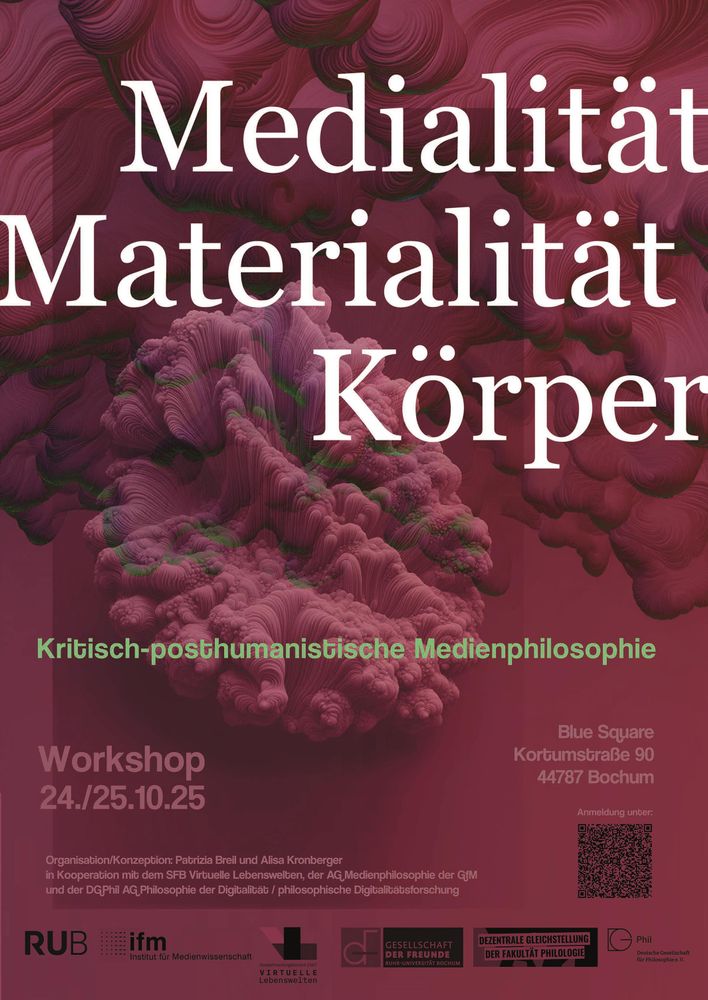 Plakat zur Veranstaltung: Medialität- ;aterialität- Körper, im Hintergrund korallenartige Gebilde. 