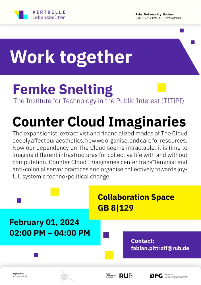 Poster for the RUSTLab session with Femke Snelting, which will take place on 1.02.24 in #SFB1567.