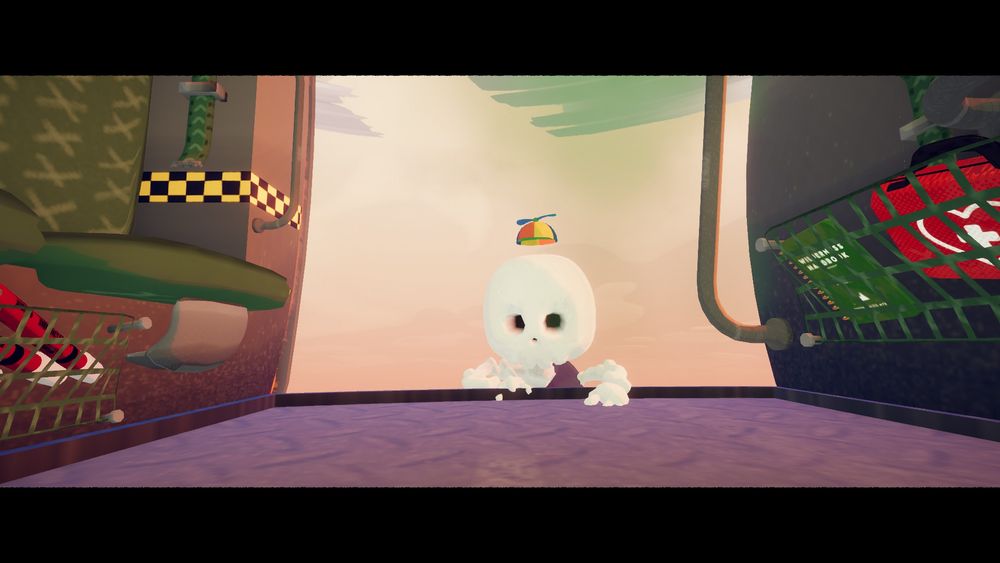 an image from the videogame PEAK, a skeletal scout has reached the helicopter.