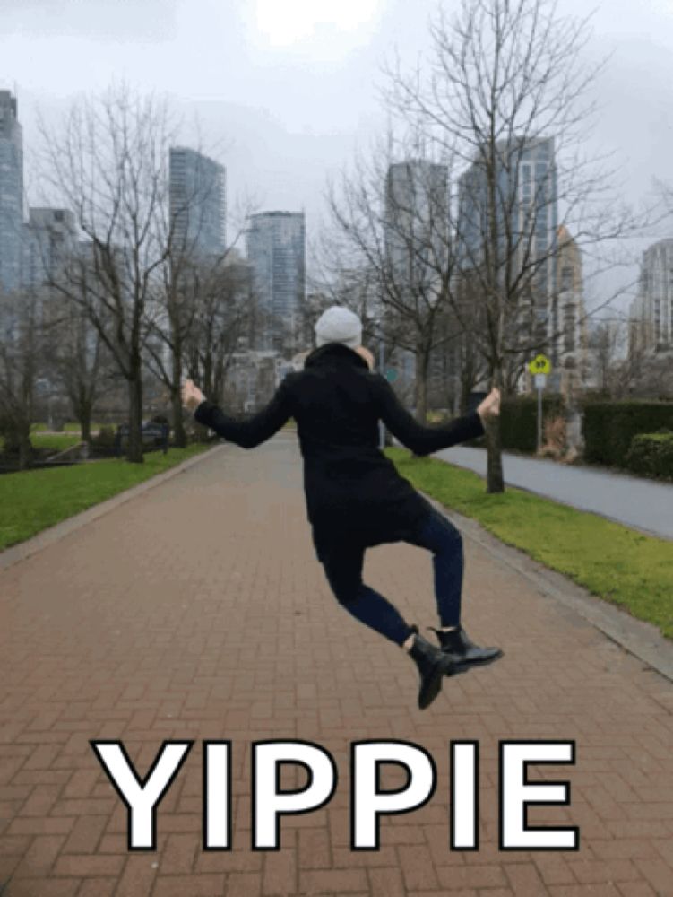 a picture of a person jumping in the air with the word yippie on the bottom