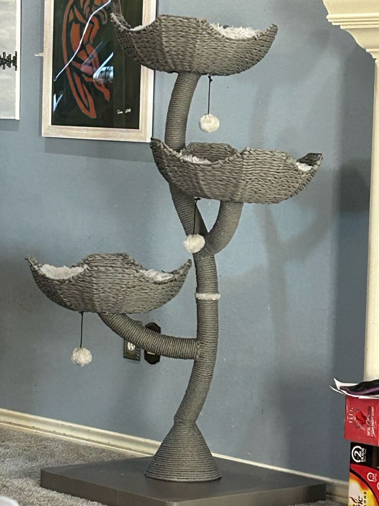Theee level, gray, cat tree. 