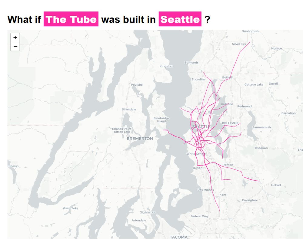 Map of the London Tube transposed over Seattle. 