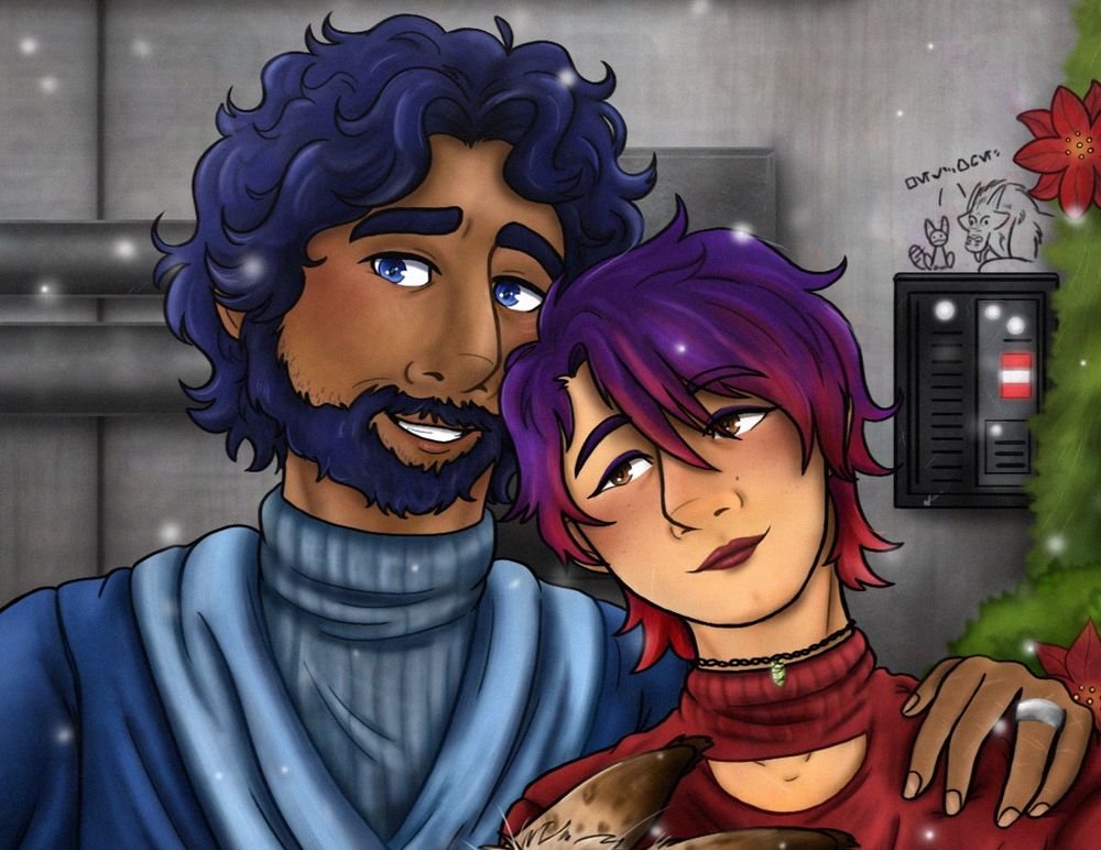 A zoom in close up of Sabine and Ezra with Murley’s ears peeking at the bottom of the drawing.