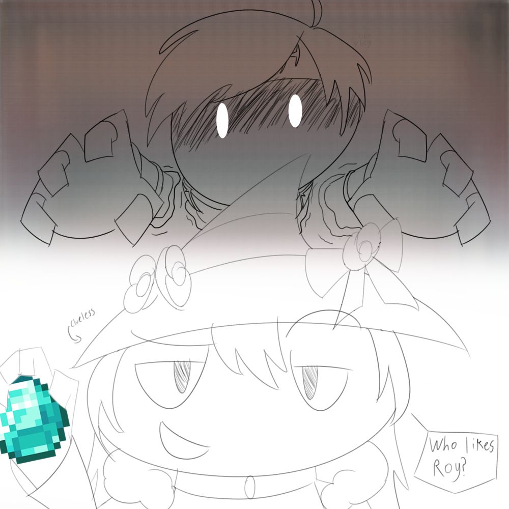 A smug rosebush witch holds a Minecraft diamond in their hand asking who likes Roy from Fire Emblem. Said witch hates Roy

Roy Fire Emblem phases through the wall behind them ready to pull them in and suffocate them