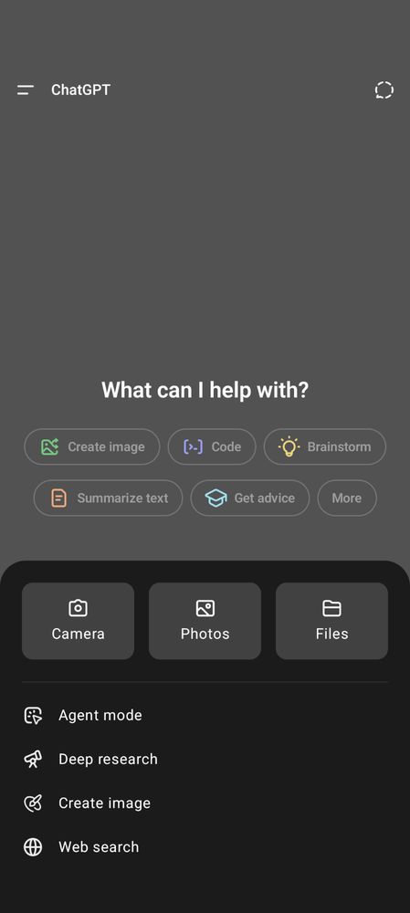 screenshot of ChatGPT mobile app that shows agent mode
