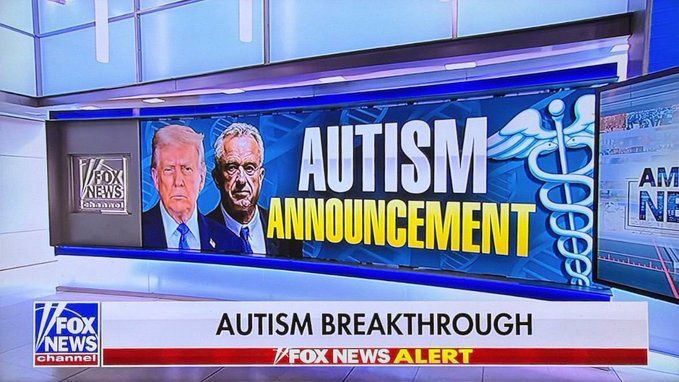 A screenshot of a Fox News broadcast with the headline "AUTISM ANNOUNCEMENT" next to photos of Donald Trump and Robert F. Kennedy Jr.