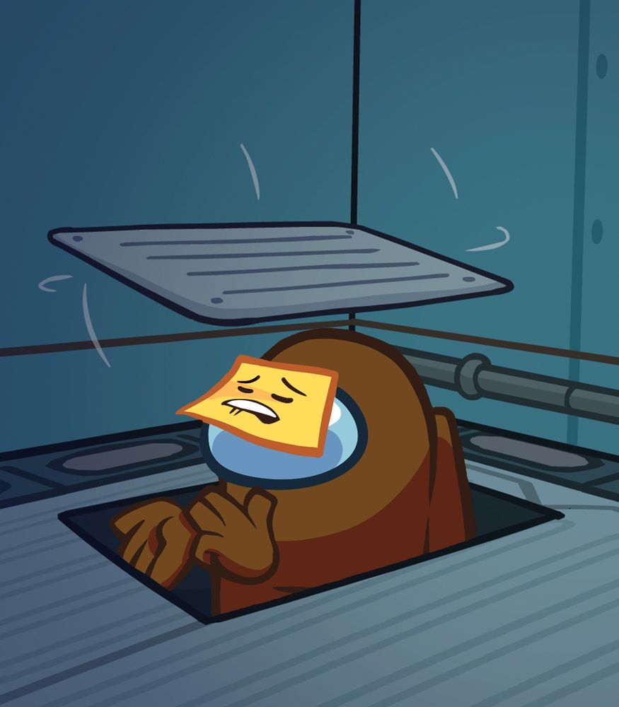 A Brown Impostor does the ice in my veins pose from a vent with a modified version of the Note 2 Self Visor that has a face biting their lip on it LOL