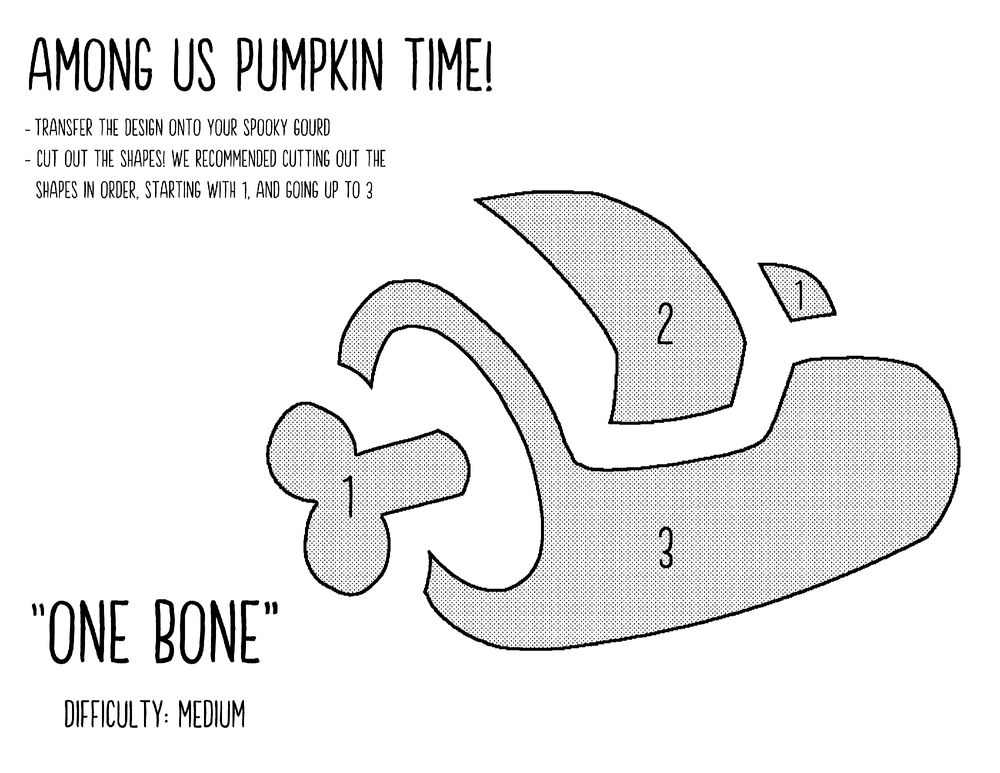 Among Us pumpkin carving template "One Bone" featuring a Crewmate bone corpse.