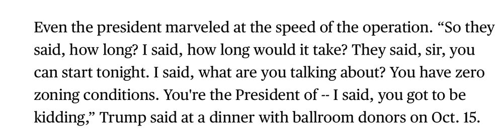 "You have zero zoning conditions. You're the President—"
I said, "you got to be kidding"