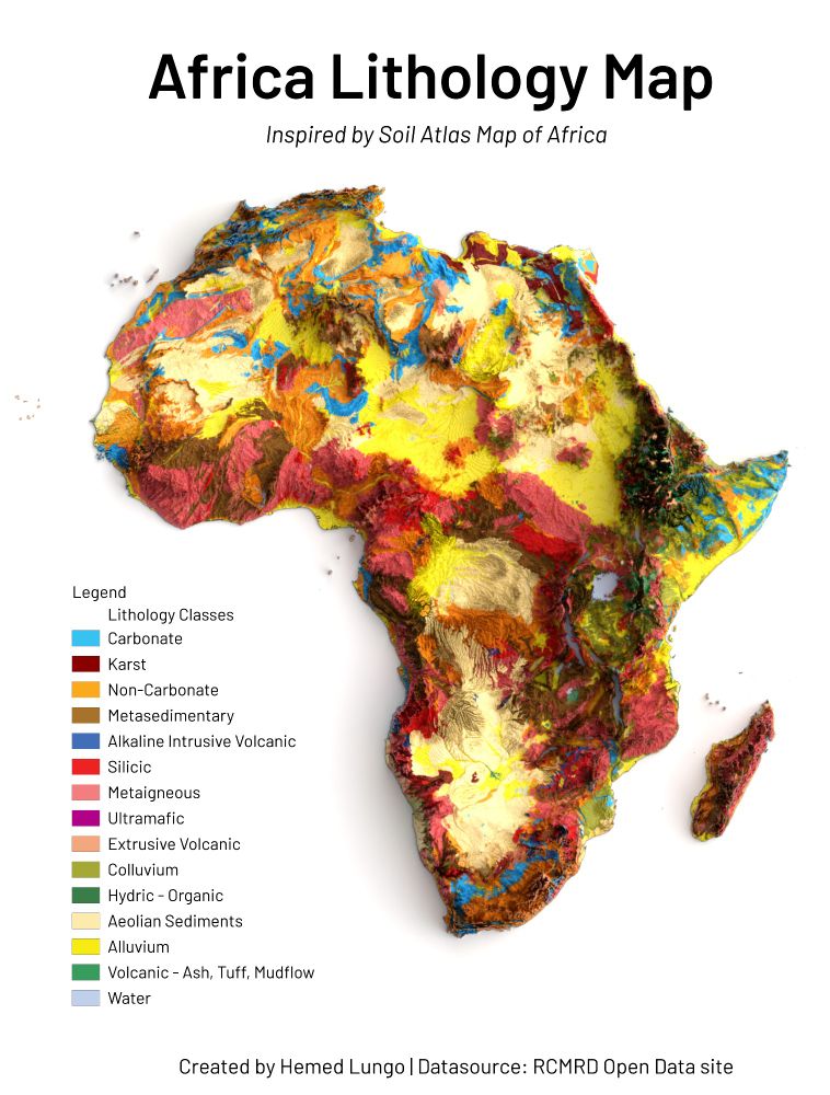 A Map🗺️Showing Lithology coverage of Africa Continent

