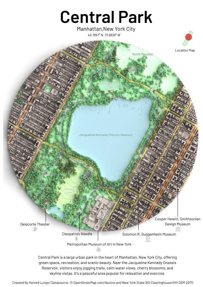 A Minimalistic 3D Map of Central Park 🏞️ in Manhattan, New York City 🇺🇸 made using the Highest Hit DSM 