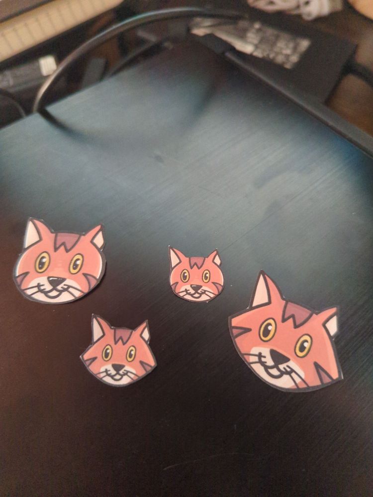 Four orange cat tokens on a black background 